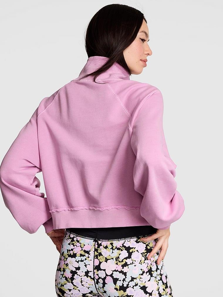 Pink Kampus Dik Yaka Fermuarli Sweatshirt arka görünüm