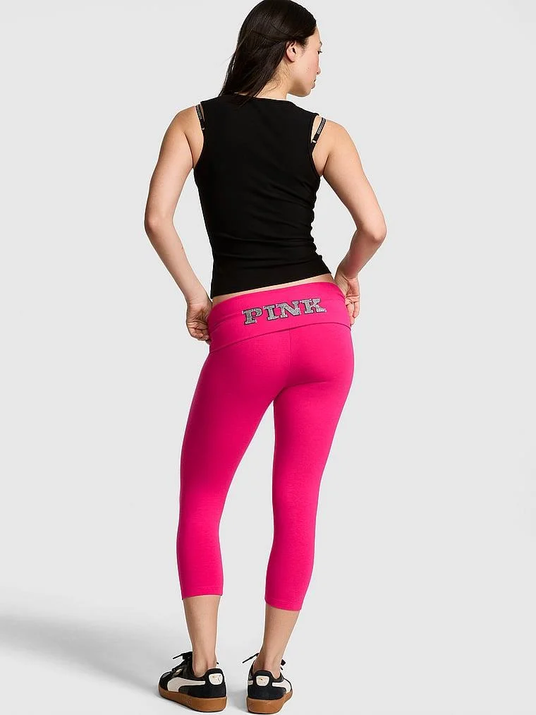 Pink All Day Pamuklu Katlanabilir Kapri Tayt arka görünüm