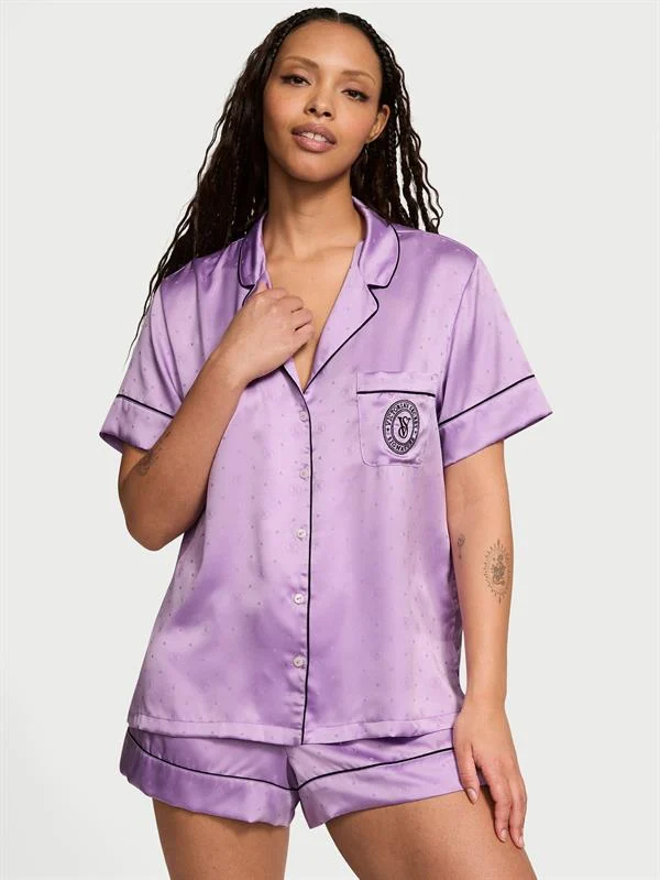 Glazed Saten Sortlu Pijama Takimi