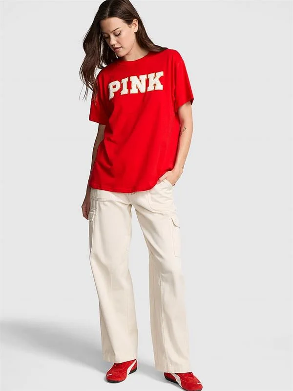 Pink Oversize Kısa Kollu Kampus Tisort