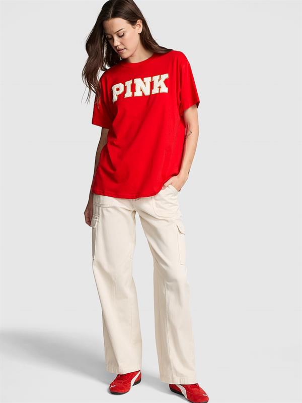 Pink Oversize Kısa Kollu Kampus Tisort
