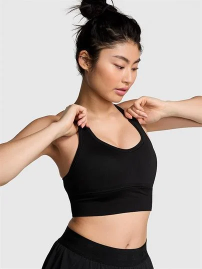 Pink Seamless Air Orta Destekli Sporcu Sütyeni ön görünüm
