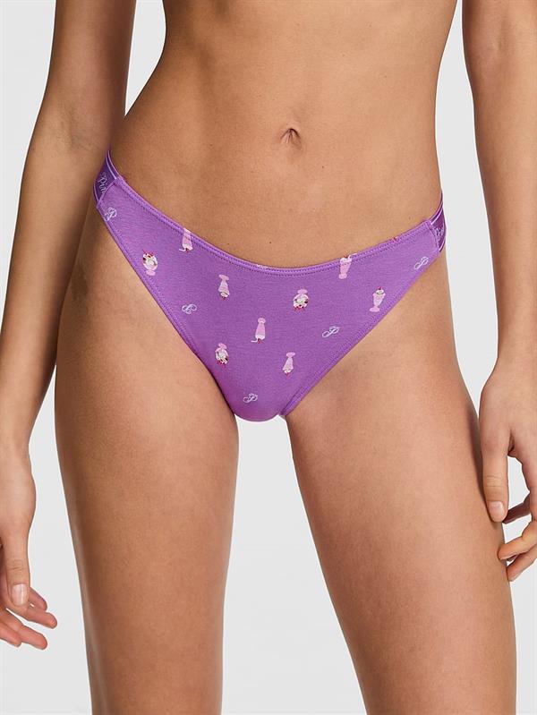 Pink Logolu Pamuklu Derin Bacak Kesim Tanga