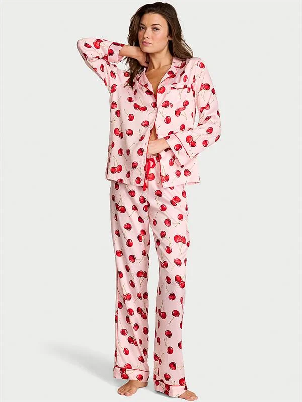 Parlak Saten Uzun Pijama Takimi