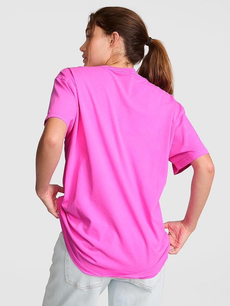 Pink Oversize Kısa Kollu Kampus Tisort arka görünümü