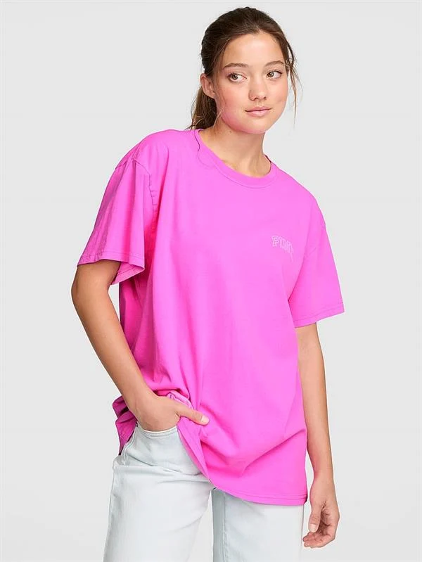 Pink Oversize Kısa Kollu Kampus Tisort