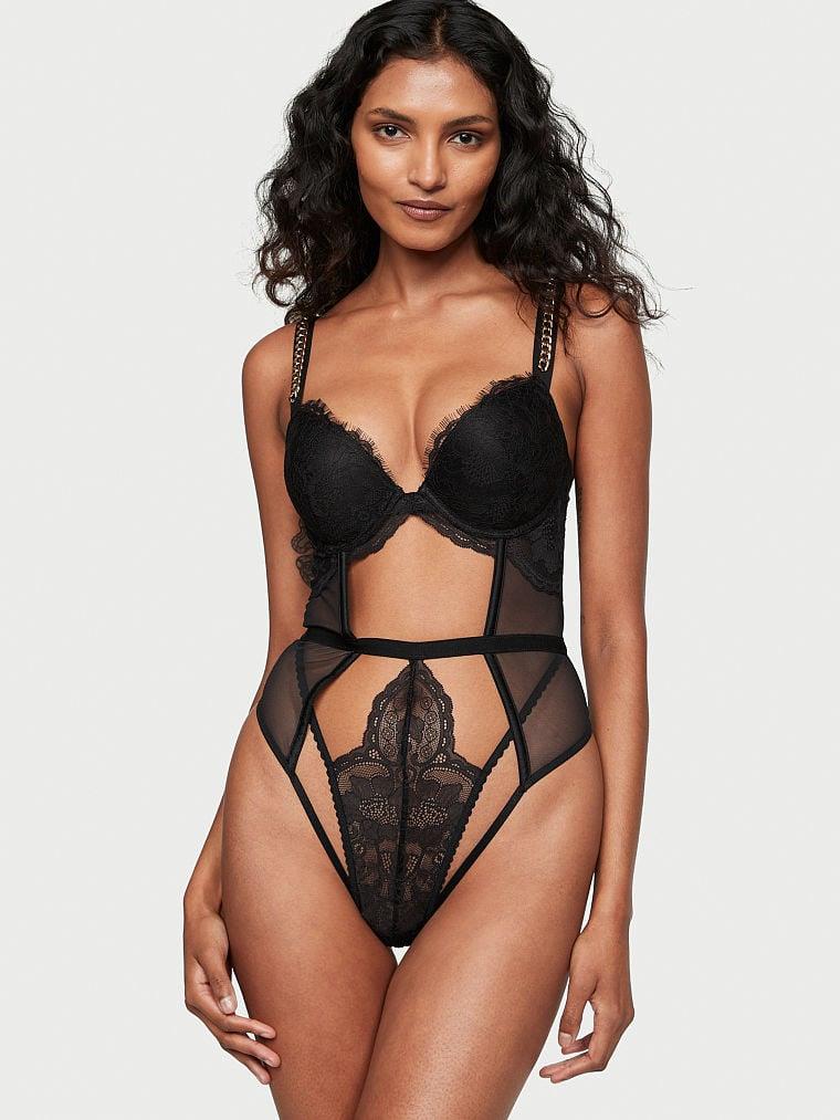 Işıltılı Zincir Askili Dantelli Push Up Teddy arka görünümü