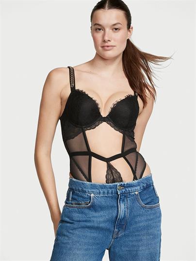 Işıltılı Zincir Askili Dantelli Push Up Teddy ön görünüm