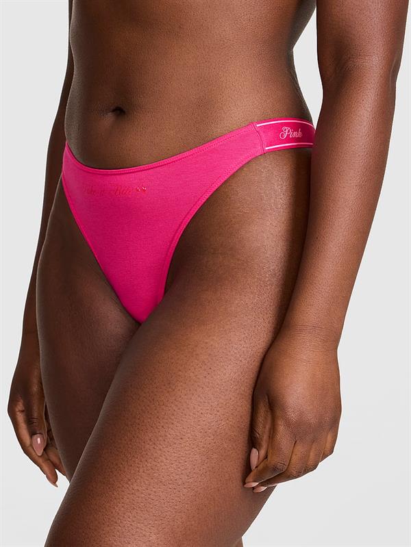 Pink Logolu Pamuklu Derin Bacak Kesim Tanga