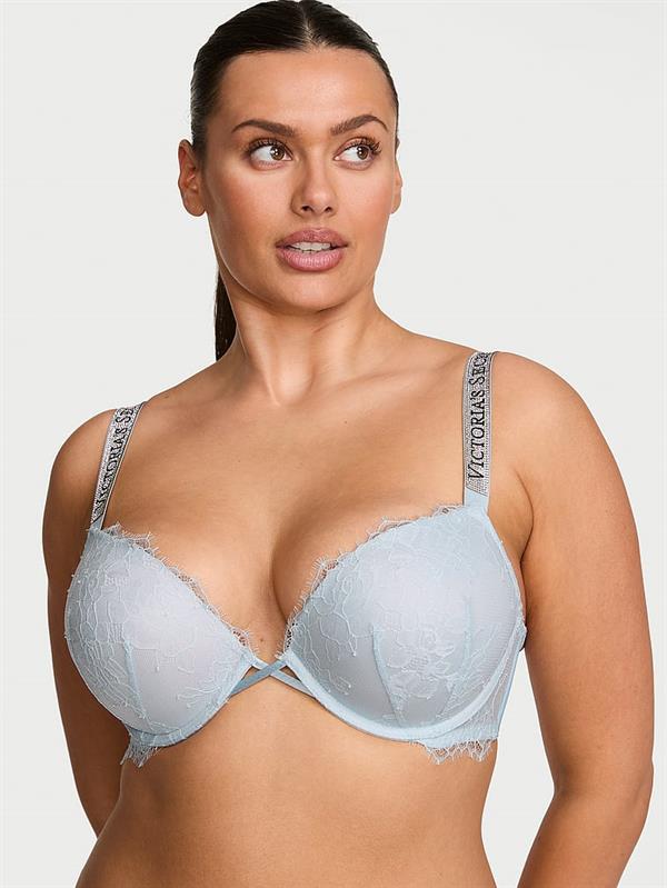 Bombshell Iki Beden Buyuk Gosteren Işıltılı Askili Dantelli Push Up Sütyen