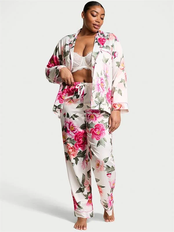 Victorias Secret Fashion Show 24 Parlak Saten Uzun Pijama Takimi ön görünüm