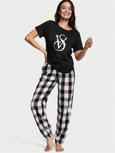 Flanel Jogger Tee Jama ön görünüm