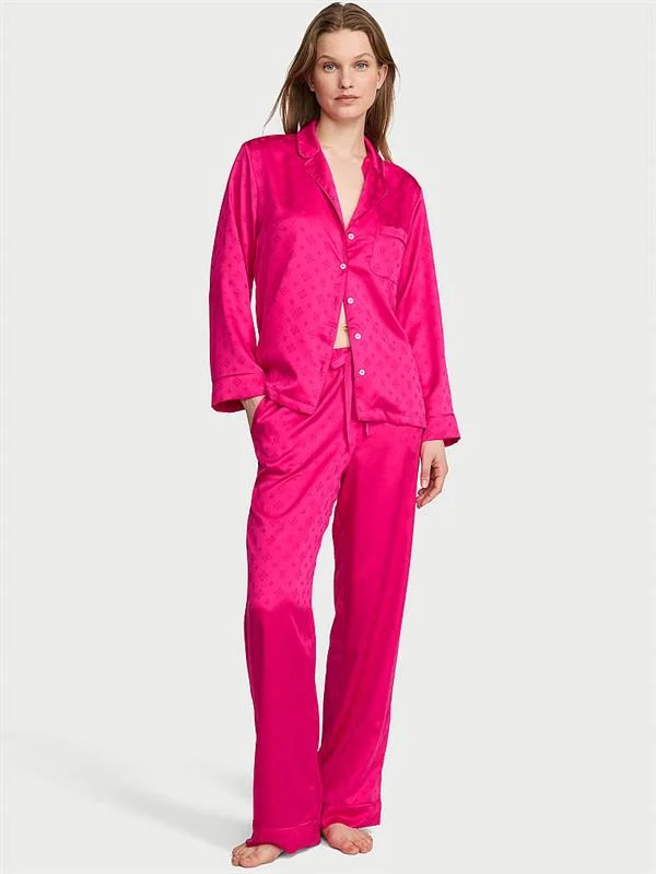 Parlak Saten Uzun Pijama Takimi