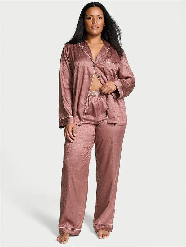 Parlak Saten Uzun Pijama Takimi