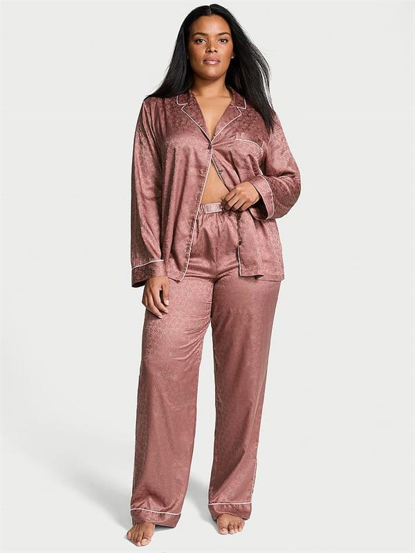 Parlak Saten Uzun Pijama Takimi