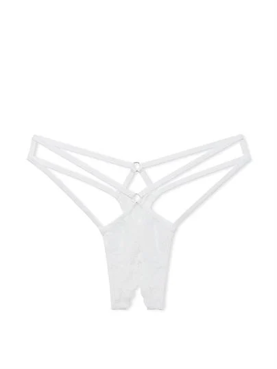 Crotchless Dantelli Strappy Tanga ön görünüm