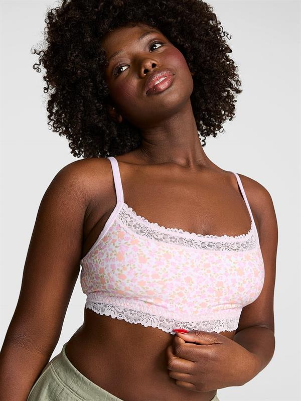 Pink Pamuklu Dantelli Yuvarlak Yakali Bralet ön görünüm