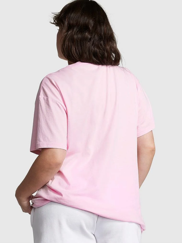Pink Oversize Kısa Kollu Kampus Tisort arka görünüm
