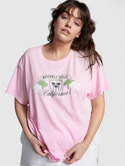 Pink Oversize Kısa Kollu Kampus Tisort