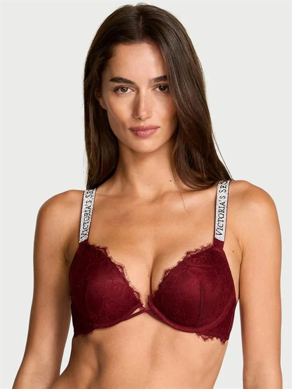 Işıltılı Askili Dantelli Push Up Sütyen ön görünüm