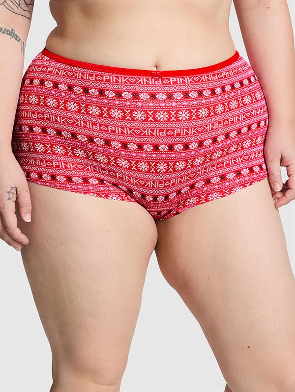 Pink Kadife Kenarli Pamuklu Boyshort Kulot