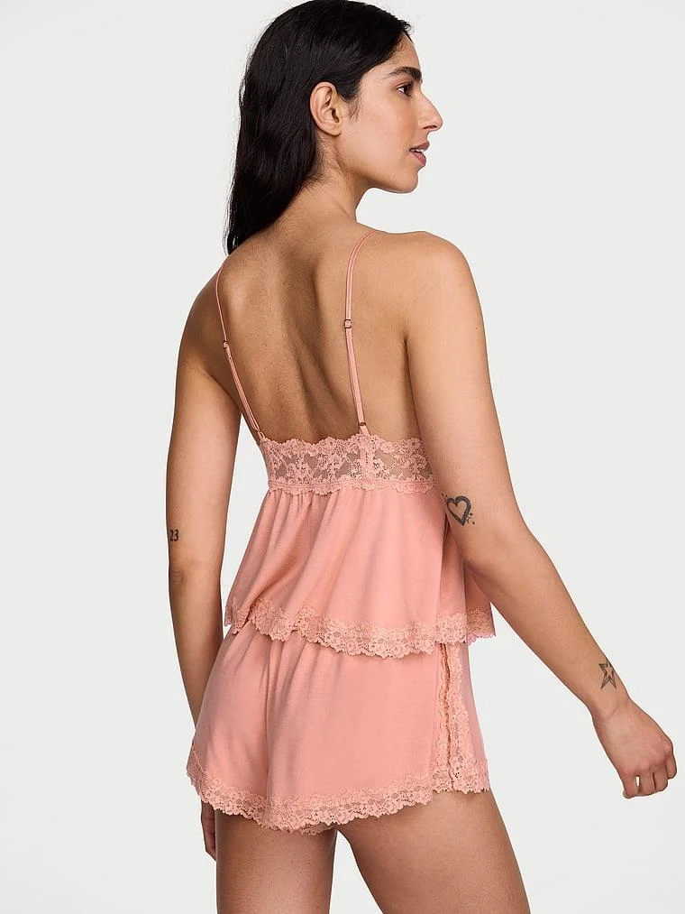 Sosoft Modal Dantelli Askili Bluz Ve Sort Takimi arka görünüm