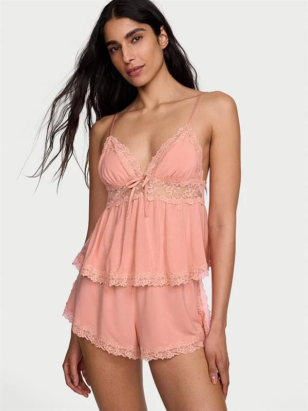Sosoft Modal Dantelli Askili Bluz Ve Sort Takimi