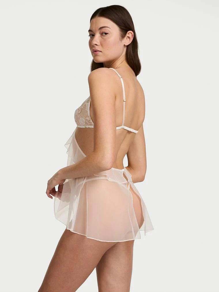 Sakayik Islemeli Fırfırlı Babydoll Takimi arka görünüm