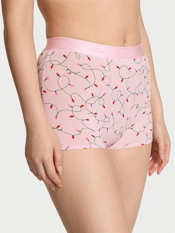Pink Logolu Pamuklu Yüksek Bel Boyshort Kulot