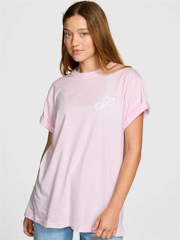 Pink Oversize Kısa Kollu Kampus Tisort