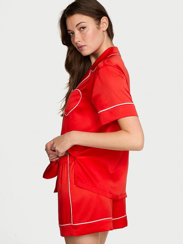 Glazed Saten Kalpli Kısa Pijama Takimi arka görünüm
