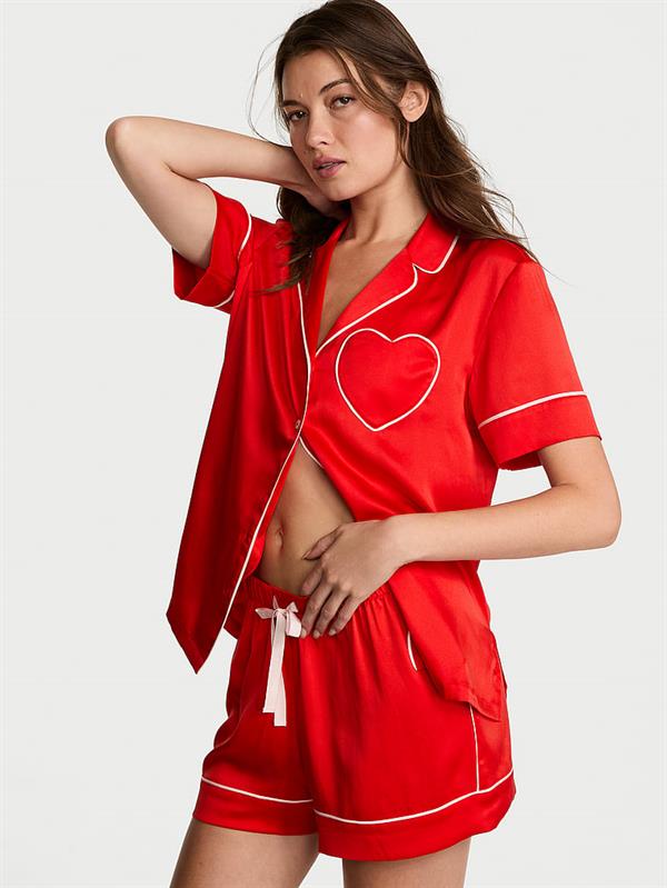Glazed Saten Kalpli Kısa Pijama Takimi