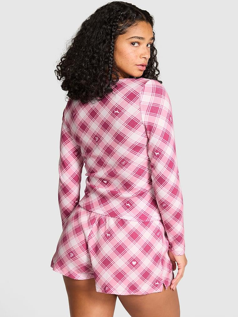 Pink Termal Henley Pijama Ustu arka görünüm