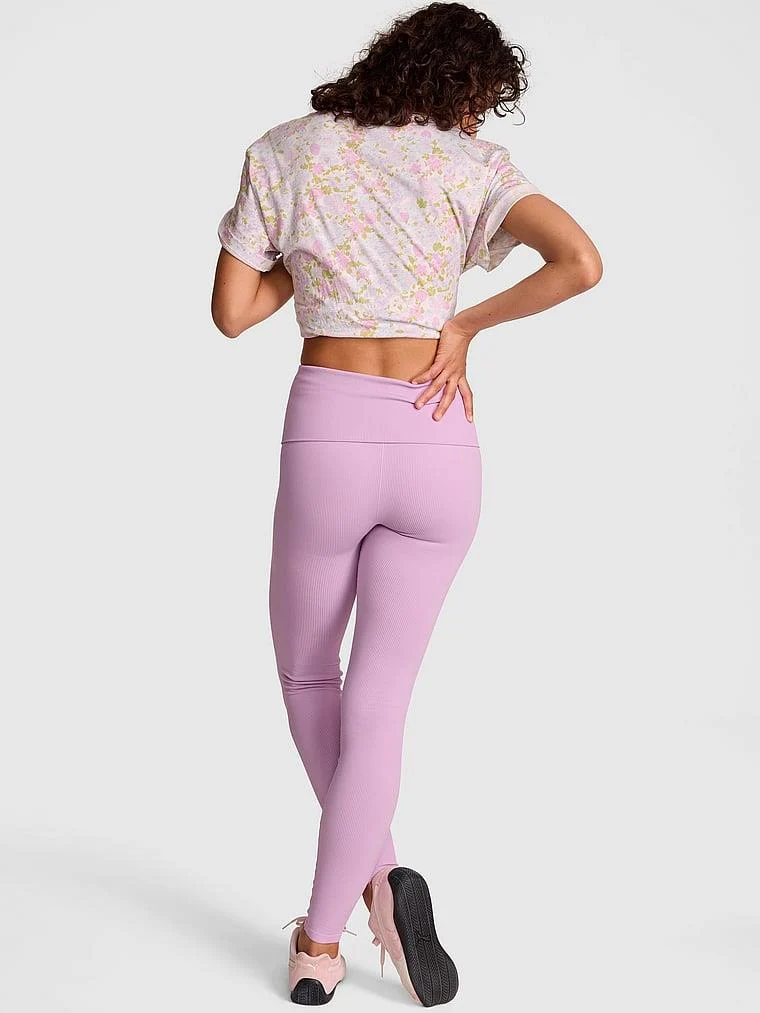 Pink Yumuşak Seamless Beli Katlanabilir Tayt arka görünüm