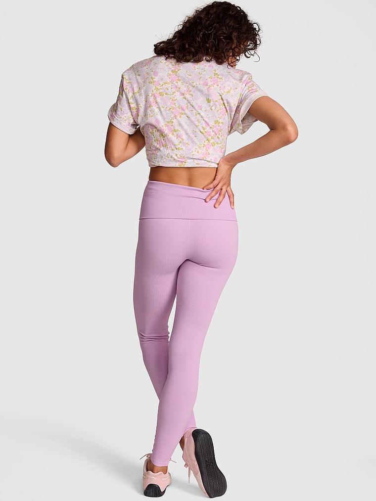 Pink Yumuşak Seamless Beli Katlanabilir Tayt arka görünümü