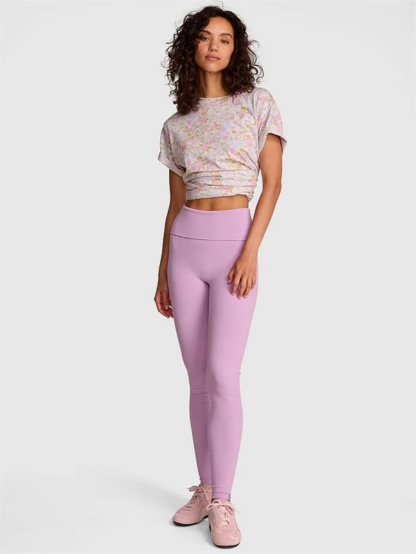 Pink Yumuşak Seamless Beli Katlanabilir Tayt