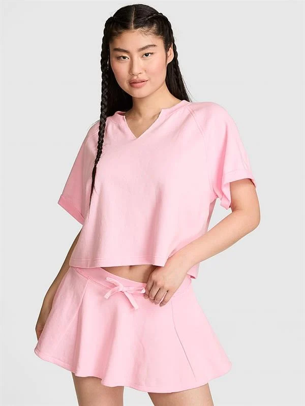 Pink Kısa Kollu Bisiklet Yaka Sweatshirt ön görünüm