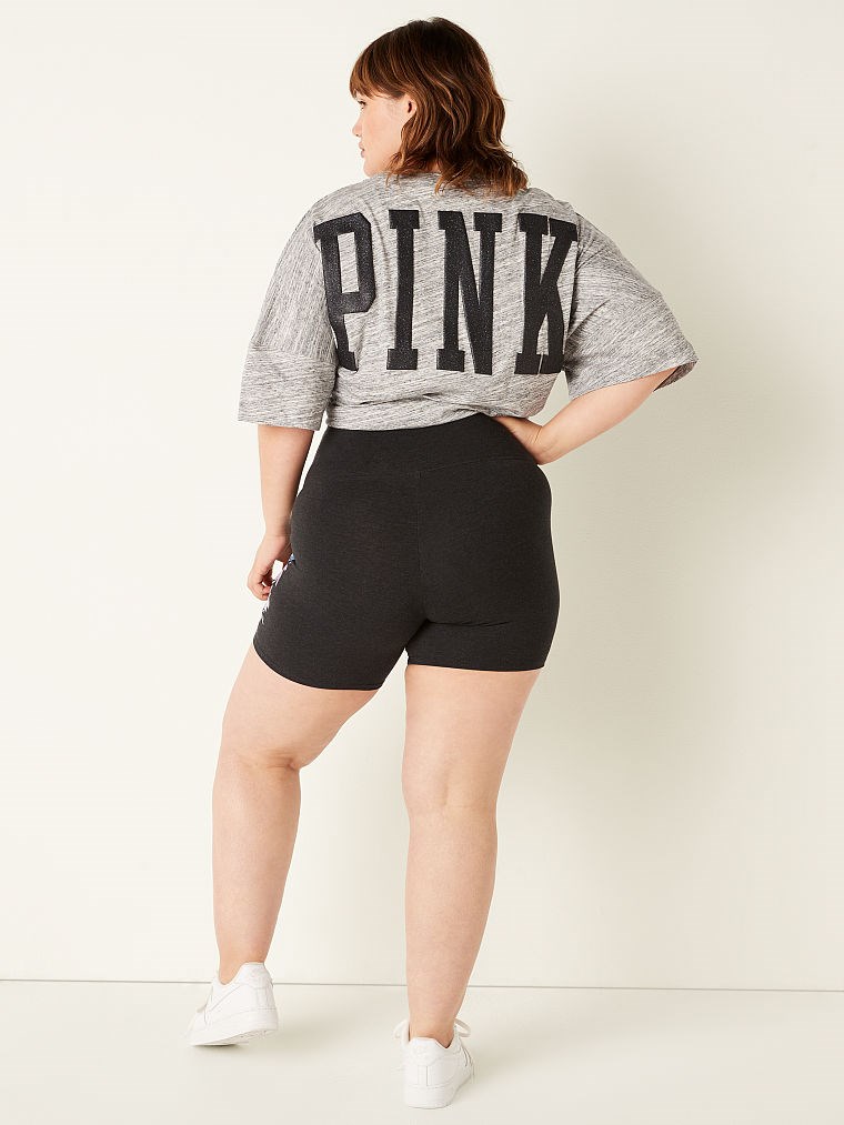 Pink Yüksek Bel Pamuklu Biker Sort arka görünüm