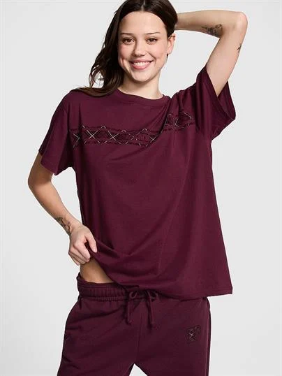Pink Oversize Kısa Kollu Kamous Tisort ön görünüm