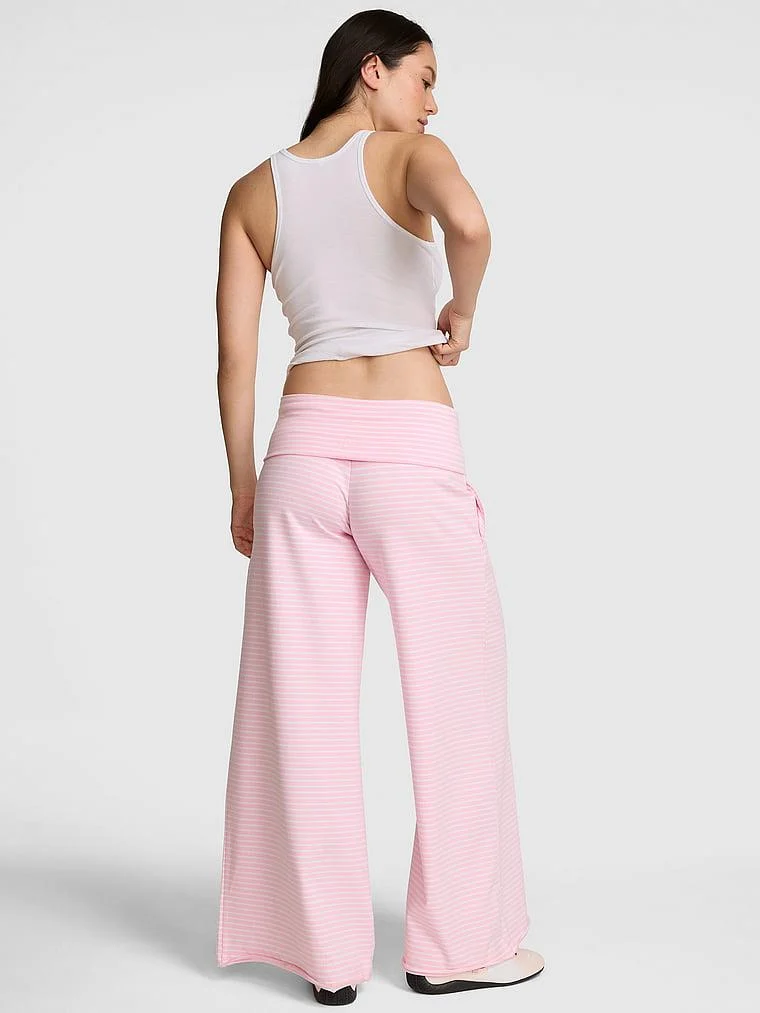 Pink All Day Cotton Beli Katlanabilen Genis Paca Pantolon arka görünüm
