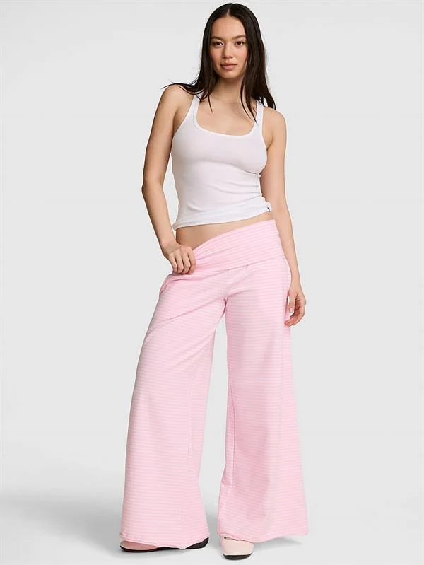 Pink All Day Cotton Beli Katlanabilen Genis Paca Pantolon