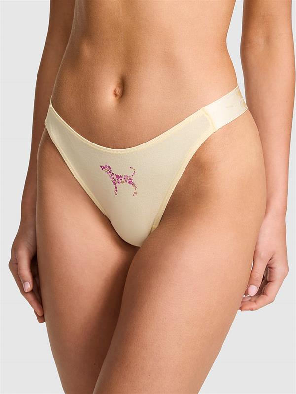 Pink Logolu Pamuklu Derin Bacak Kesim Tanga ön görünüm