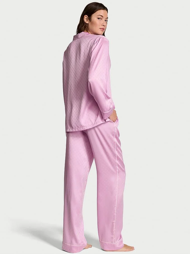 Glazed Saten Kalpli Uzun Pijama Takimi arka görünüm