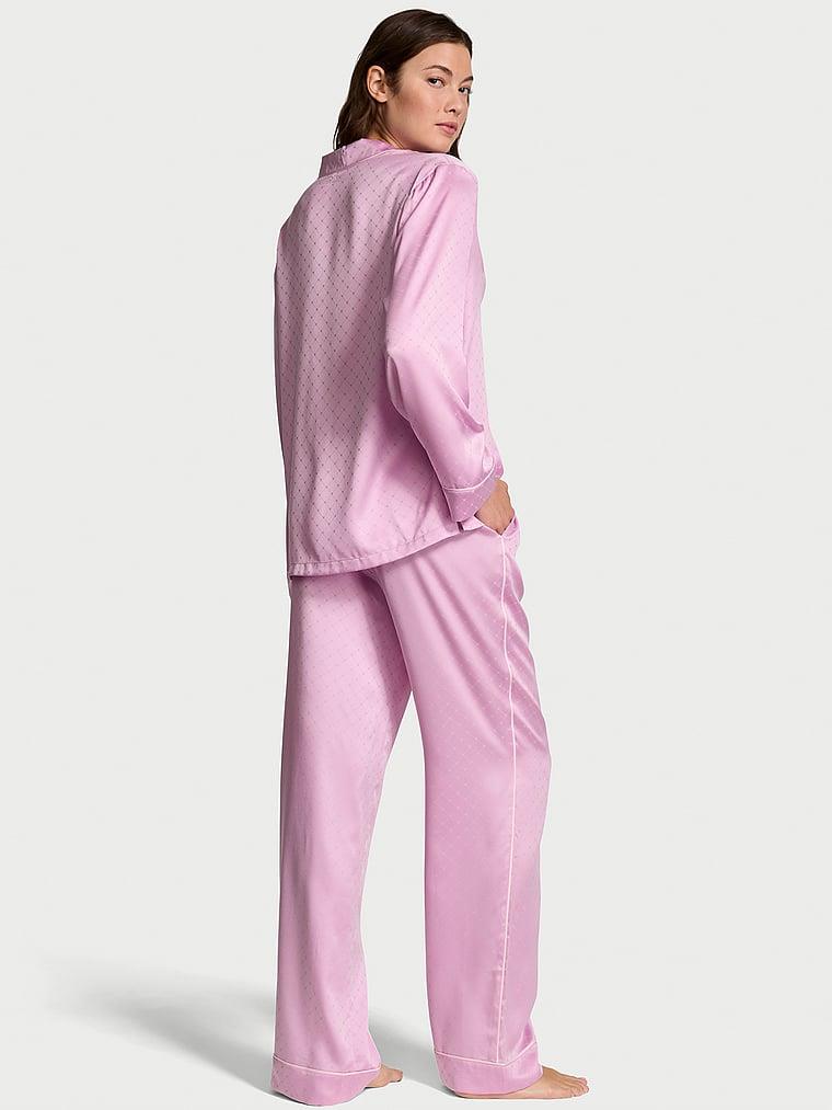 Glazed Saten Kalpli Uzun Pijama Takimi arka görünümü
