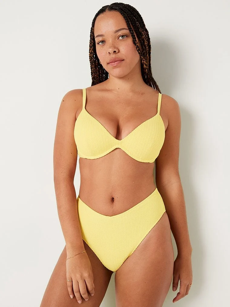 Pink Krinkle Yüksek Bel Cheeky Bikini Alti arka görünüm