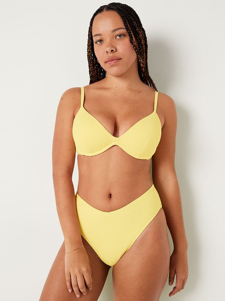 Pink Krinkle Yüksek Bel Cheeky Bikini Alti arka görünümü