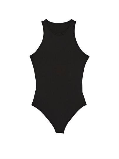 Pink Base Dik Yaka Esnek Bodysuit