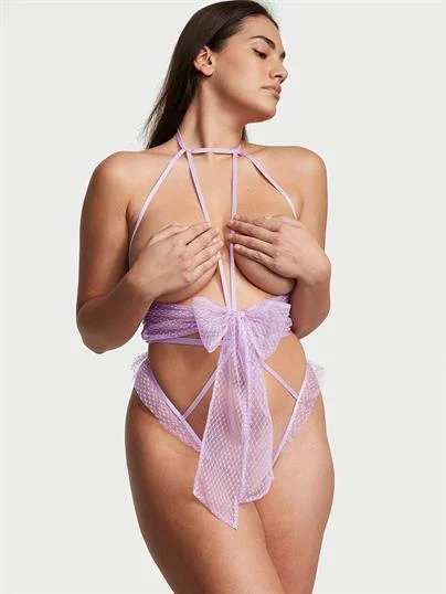 Fiyonklu File Acik Kap Crotchless Tulum