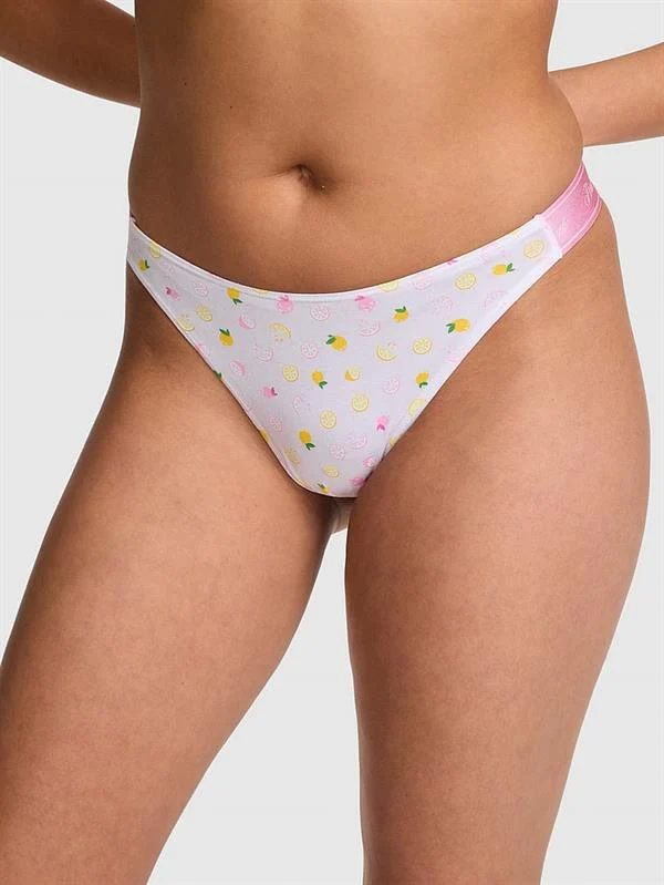 Pink Logolu Pamuklu Derin Bacak Kesim Tanga ön görünüm