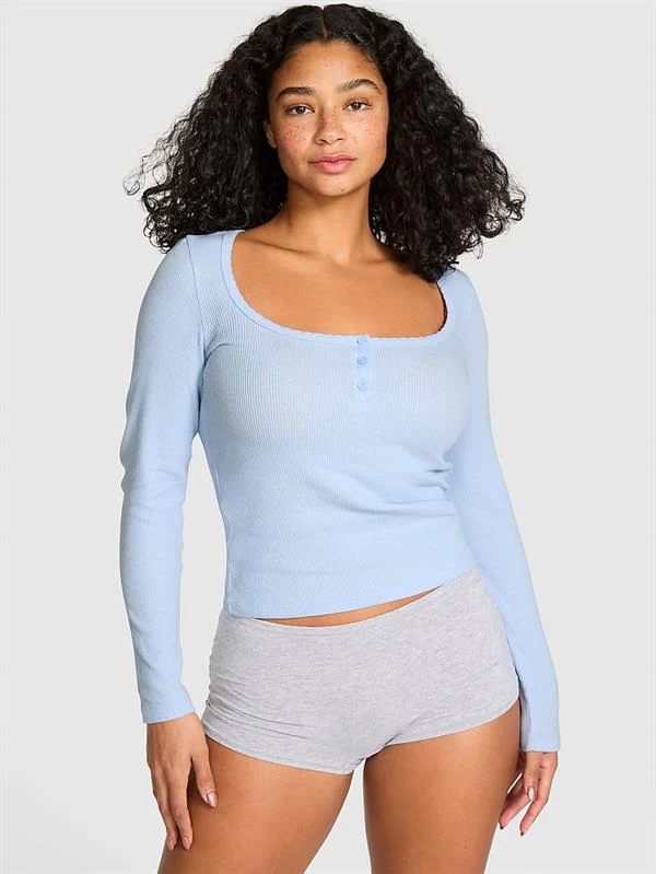 Pink Termal Henley Pijama Ustu